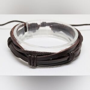 Men's bracelet‎ leather braided layered brown new e51